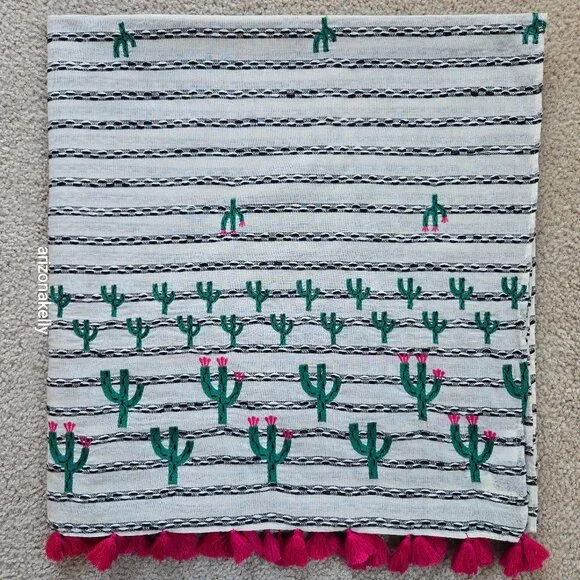 Anthropologie x Seen/Worn/Kept Cotton Cactus Scarf Embroidered - Picture 1 of 14